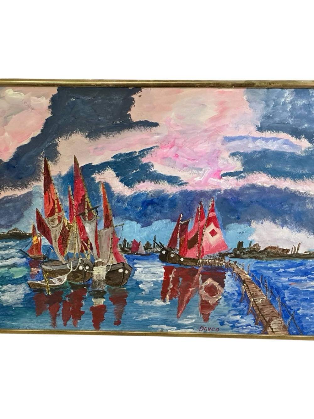 Mid Century Boats in a rough sea by Artist Danco